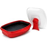 MICROHEARTH Microwave Grill Pan with Lid for Grilling, Browning, and Crisping Vegetables, Sandwich, &amp; Meat, Red
