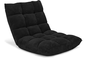 Giantex Folding Floor Chair with Back Support, 14 Adjustable Position, Padded Sleeper Bed, Couch Recliner, Floor Gaming Chair for Adults Meditation Living Room Bedroom, Black