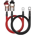 SHIERLENG 4 AWG Gauge 3FT Power Battery Cable with Battery Terminal Connectors 3/8" Lugs, Red + Black Pure Copper Battery Lea