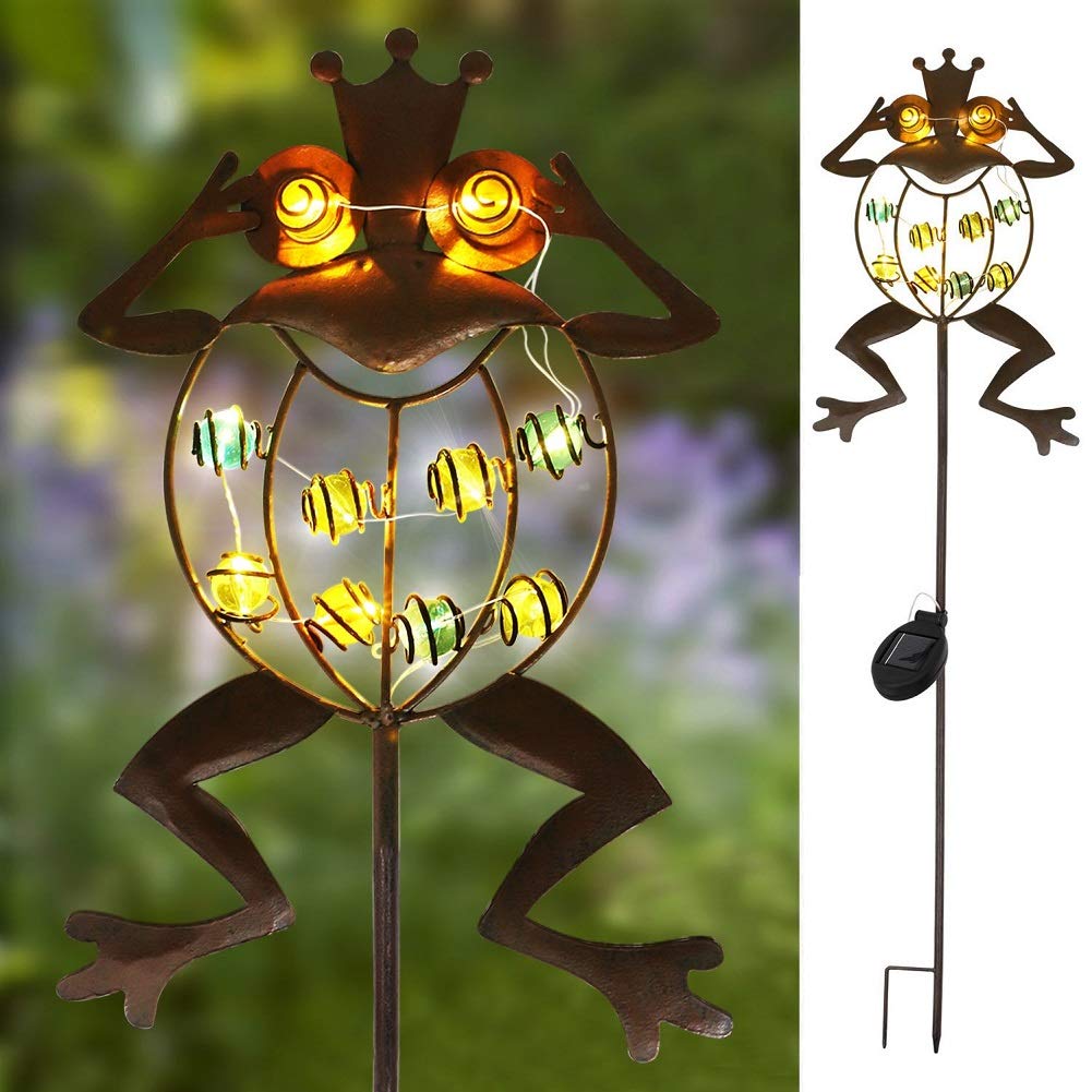Go2garden Solar Garden Lights, Stake Light Metal Frog Outdoor Decoration, LED Waterproof Landscape Lights for Yard, Lawn Decor (Rustic)