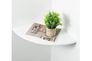 BEUGAWHOO White Corner Shelf, Wall Mount Natural Oak Wood Floating Corner Wall Shelf Round End Small Corner Nightstand Plant Shelf for Bedroom, Kitchen, Living Room 12inch