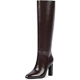 VIUGJNEX Women Knee High Boots Almond Toe Chunky Block High Heel Side Zipper Long Boots for Women
