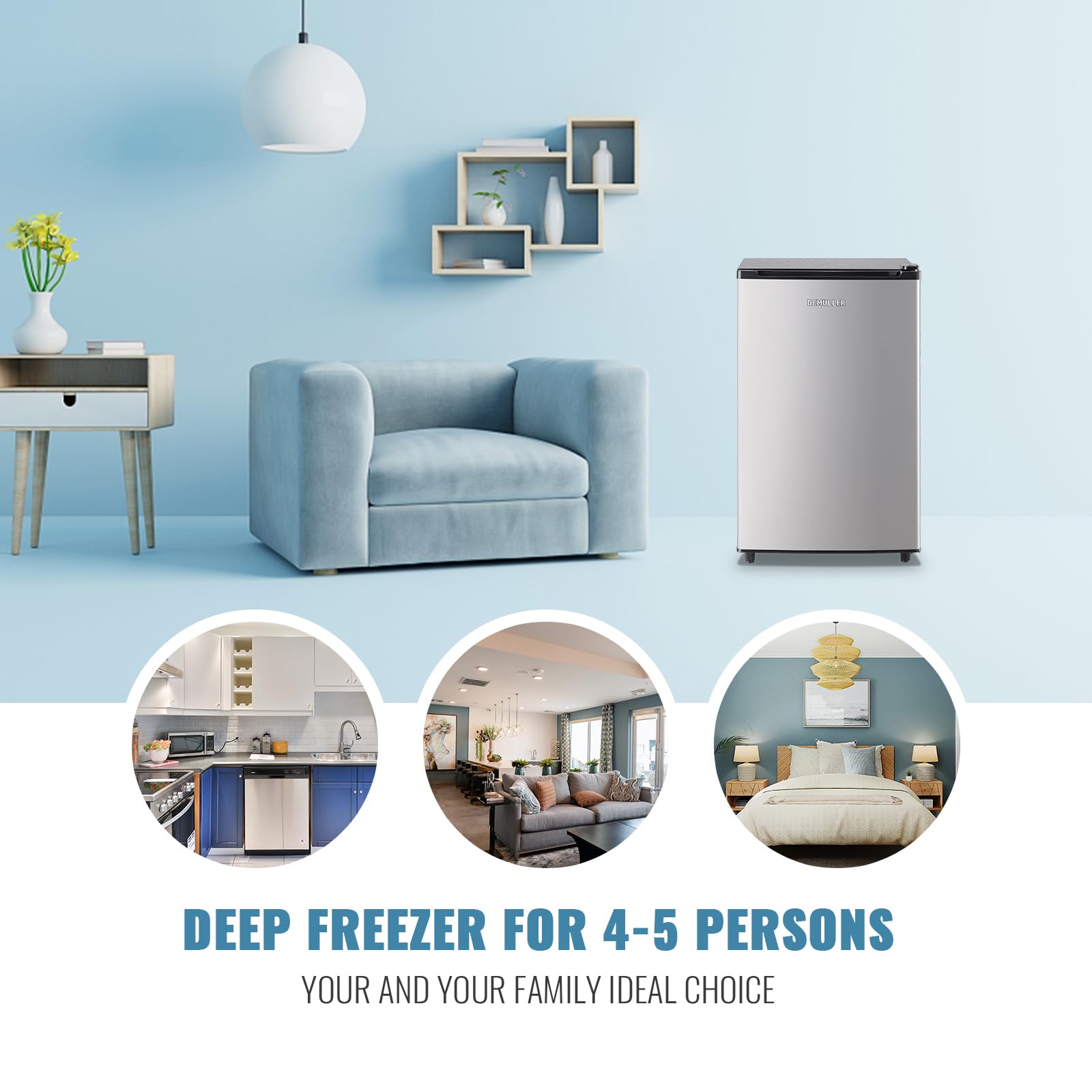 Upright Freezer 3.2 Cu.ft Freezer Single Door Freestanding Small Freezer with Adjustable Thermostat Front Door Open Mini Freezer for Kitchen, Apartment, Basement, Dorm, Silver