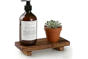 Wood Pedestal Soap Stand, 8.75 x3.5 Inches Soap Dish Holder, Wooden Riser for Bathroom & Kitchen Counter, Farmhouse Decor Rectangular Display Tray for Sink, Vanity, Countertop