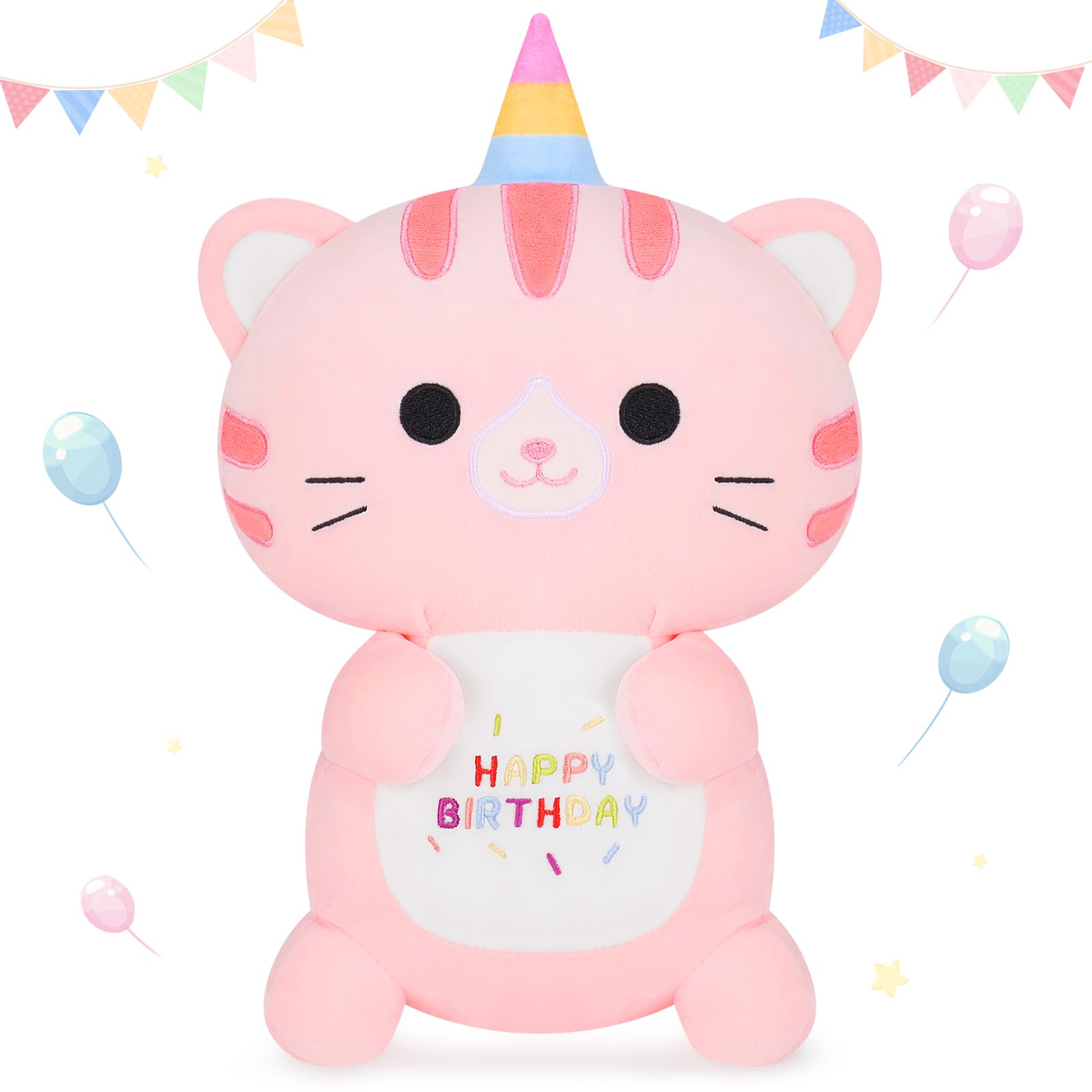 Birthday Gift Plush Cat Stuffed Cat Plush Happy Birthday Plush Toy Stuffed Animal Hugging Pillow for Unisex Cushion Pillows Soft Cuddly Toy Celebration Present Party Decor Present 13.7in