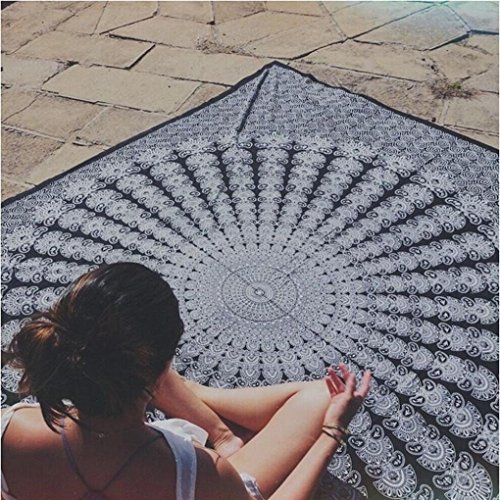 Usstore Summer Printing Bohemian Round Hippie Beach Throw Pool Home Beach Cover Up Dress Swimwear Bathing Suit Kimono Tunic Yoga Mat Tassel Fringing (C)
