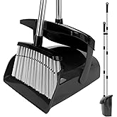 Broom and Dustpan Set, 51" Long Handle Broom with Dustpan Combo Set, Windproof Standing Dust pan with Self-Cleaning Teeth, Household Set Sweep Kitchen Office Lobby Pet Room