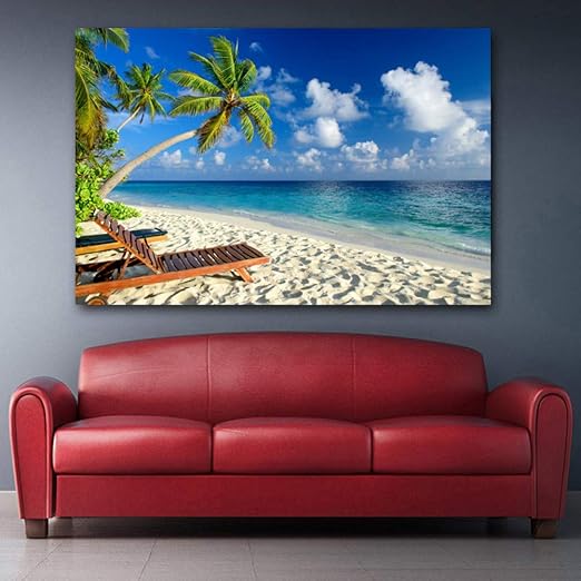 Adguh Cuadro Sobre Lienzo Arbol Arena Mar Cielo Paisaje Arte De La