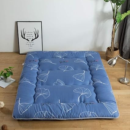 Boys Girls Japanese Floor Mattress Futon Mattress Tatami Mat Kids Sleeping Pad Floor Lounger Pillow Bed Light Blue Leaf Printed Bed Mattress Pad For