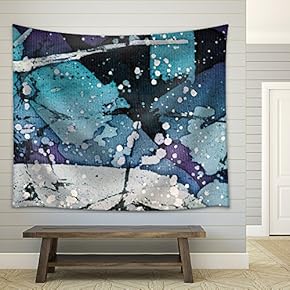 Abstraction Turquoise and Violet, hot Batik Background Texture, Handmade on Silk, Abstract surrealism Art - Fabric Wall Tapestry Home Decor - 51x60 inches