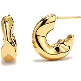18K Gold Plated Chunky Hoop Earrings, Gold Hoop Earrings for Women Thick Open Hoops, Lightweight Hollow Hoops Earring for Women Hypoallergenic Jewelry Gifts