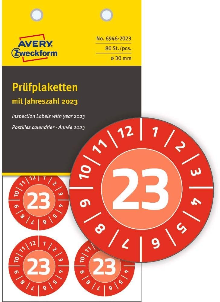 AVERY Zweckform 80 Test Labels with Year 2023 (Tamper-Resistant, Strong Self-Adhesive, Diameter 30 mm, Test Stickers - Image 3