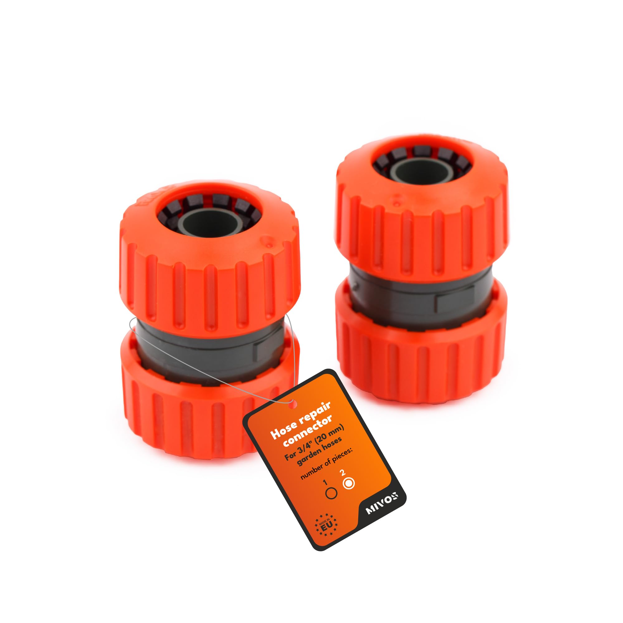 MIVOS 2 x Garden Hose Connector for 3/4 Inch Hoses - Hose Repair Connector - Hose Coupling for Connecting Water Hoses - Made in EU