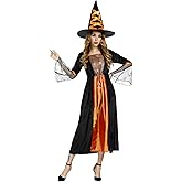 frawirshau Witch Costume for Women Sorceress Dress Wicked Witch Hat Sexy Halloween Costumes