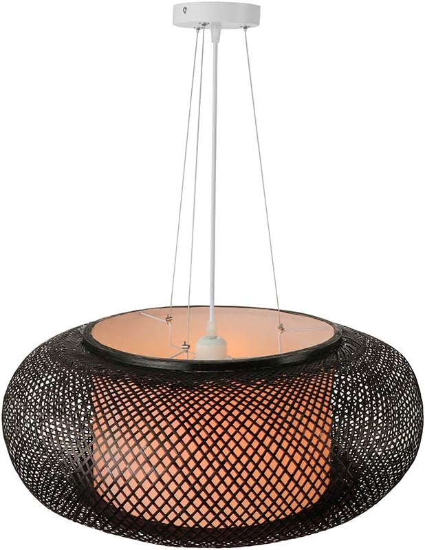 LITFAD Black Lantern Pendant Lighting LED Hanging Lamp Modern Weave Single Light Pendant Lamp Ceiling Hanging Light with Adjustable Cord for Restaurant Dining Room Bedroom - 16" - - 