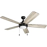 Honeywell Ceiling Fans Ventnor, 52 Inch Modern Farmhouse Indoor LED Ceiling Fan with Light, Pull Chain, Three Mounting Option