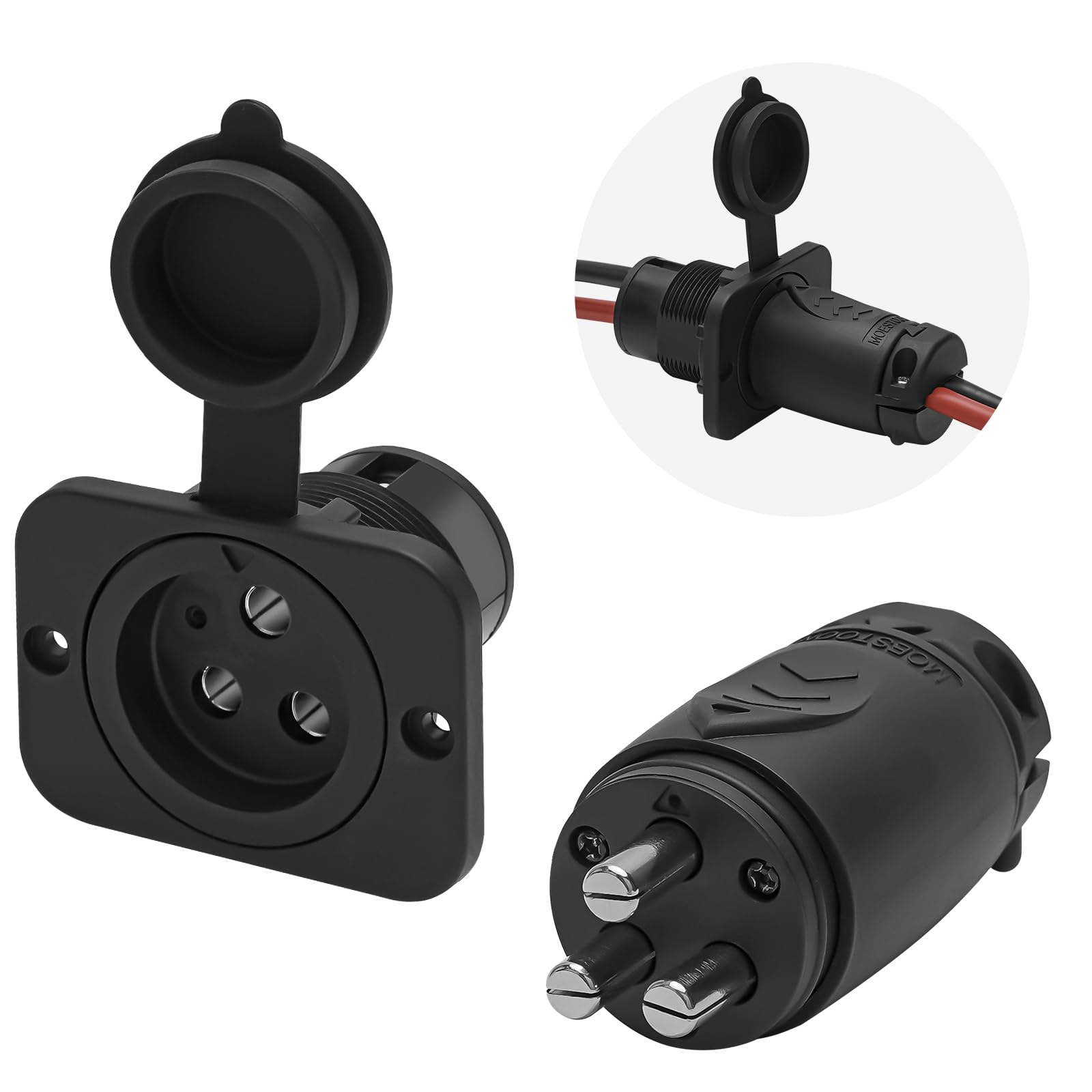 Photo 1 of Moestoont 70A Trolling Motor Plug & Receptacle for 2 or 3 Wire 12-48V Systems Compatible with Minn Kota Marine Boat, Watertight Heavy Duty Electrical Power Connector Black