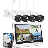 Hiseeu 5MP Wireless Security Camera System with 12" LCD Monitor, 3TB HDD, 10CH 8MP NVR, 2-Way Audio, Color Night Vision, Motion Detection, 24/7 Recording, Expandable Home CCTV Kit, Plug & Play