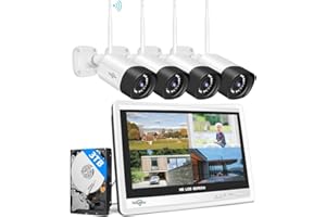 Hiseeu 5MP Wireless Pro Security Camera System with 12" LCD Monitor and 3T HDD Outdoor Use 24/7 Recording Motion Detection Color Night Vision 2 Way Audio Expandable 10CH 8MP NVR Plug and Play