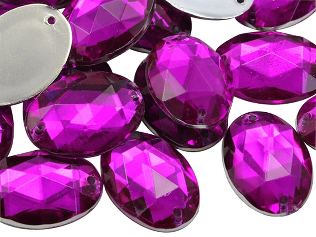 Allstarco 18x13mm Pink Fuchsia CH21 Flat Back Sew On Oval Beads Acrylic Rhinestones Sewing Plastic Gems with Holes for Jewelry, Clothes, Garment Embelishments, Shoes, Cosplays, Crafts 50 Pieces
