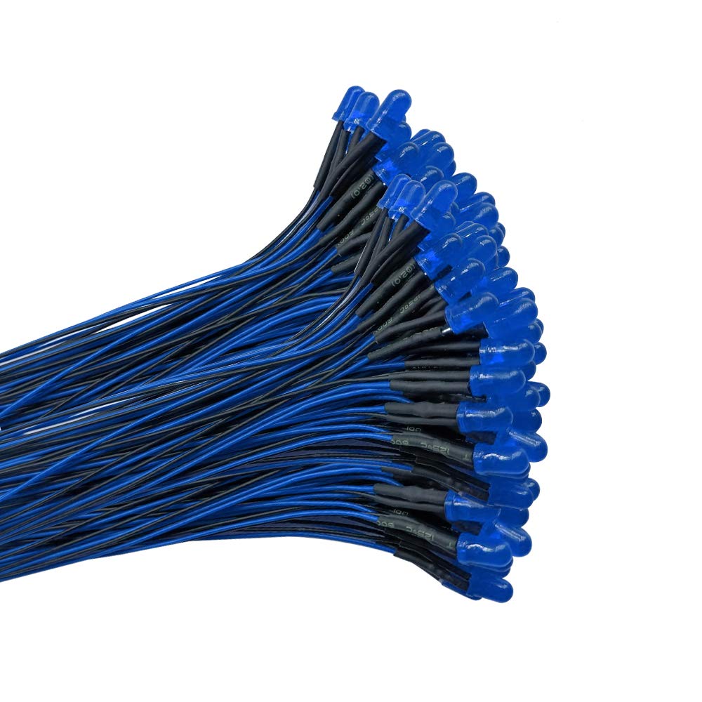 YIXISI 100 PCS 5mm LED Diodes Light with Diffused Colored Lens, Ultra Bright 12V 20cm Pre Wired, Blue