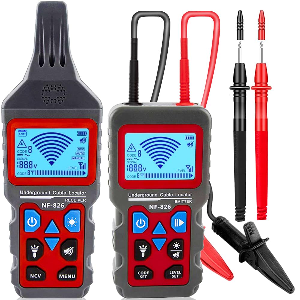 NF-826 Underground Wire Locator & Cable Tracer/Buried Wire Tracer and Cable Locator/Under Ground Circuit Tracer,12-400V AC/DC voltage for Dog Fence Cables Irrigation Control Wires,Tone Generator Kit