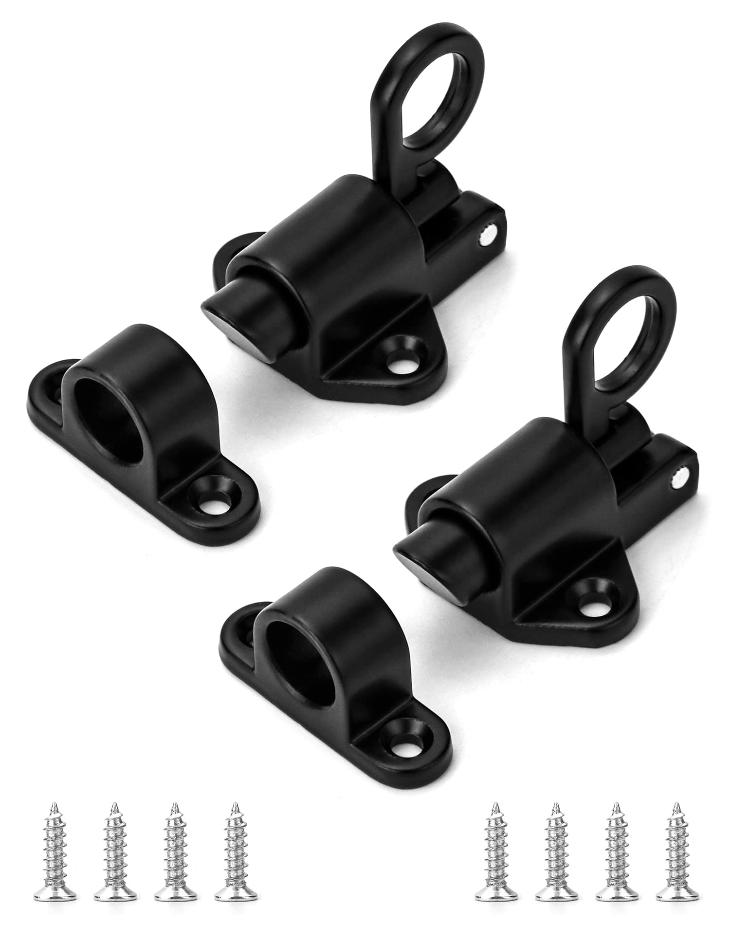 QWORK® 2 Pcs Spring Door Bolts Gate Bolts with Screws, for Locking Wooden Gates Cabinets Windows (Black)