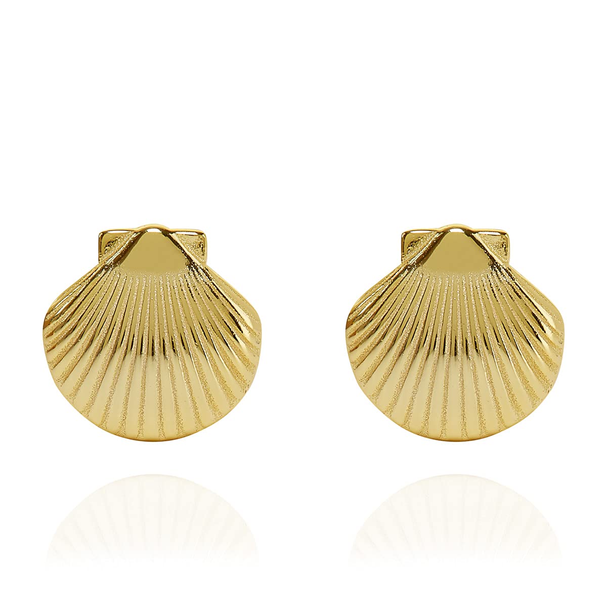 Annie Oak Womens 925 Silver 18K Gold Clam Shell Stud Earrings