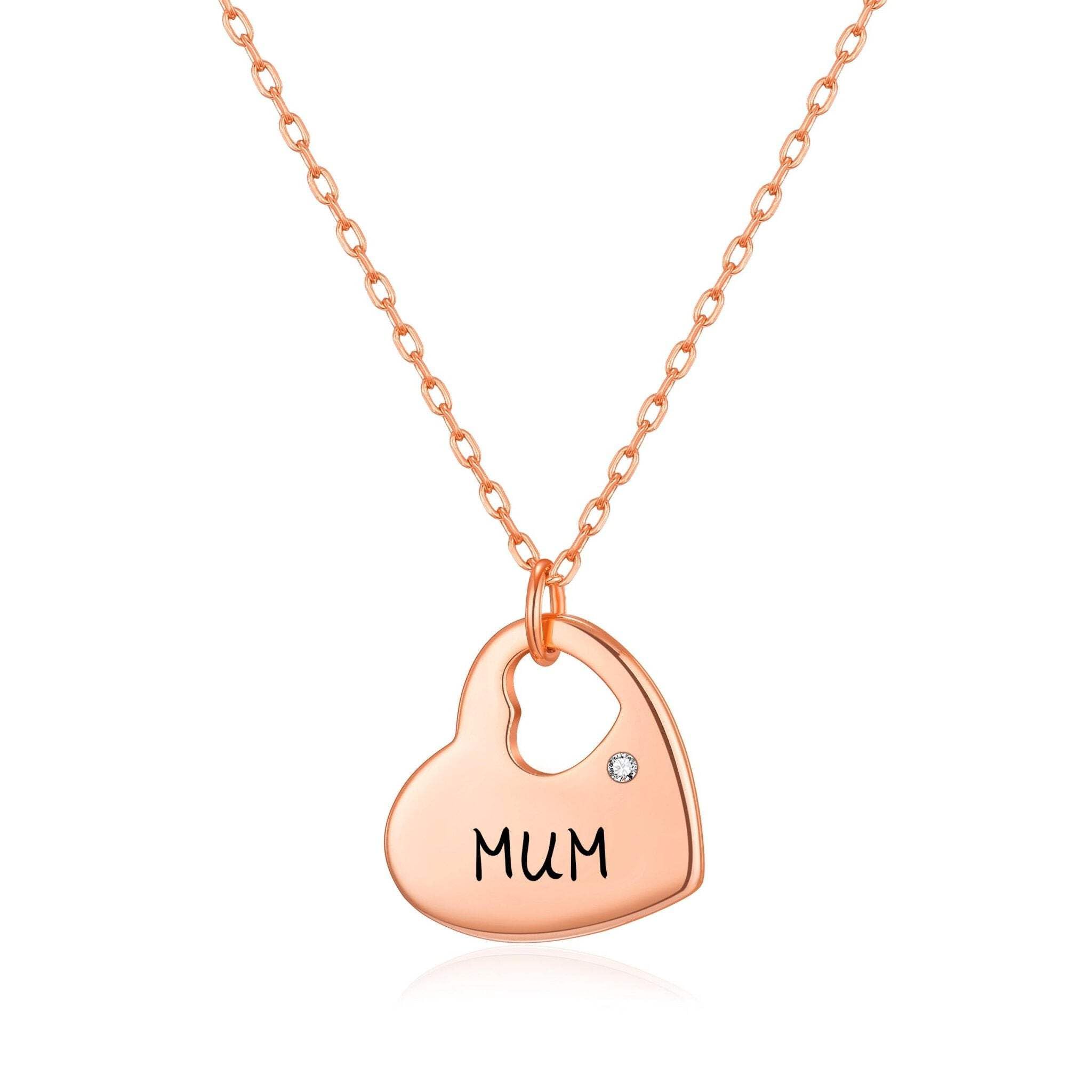 Philip Jones Rose Gold Plated Mum Heart Necklace Created with Zircondia® Crystals