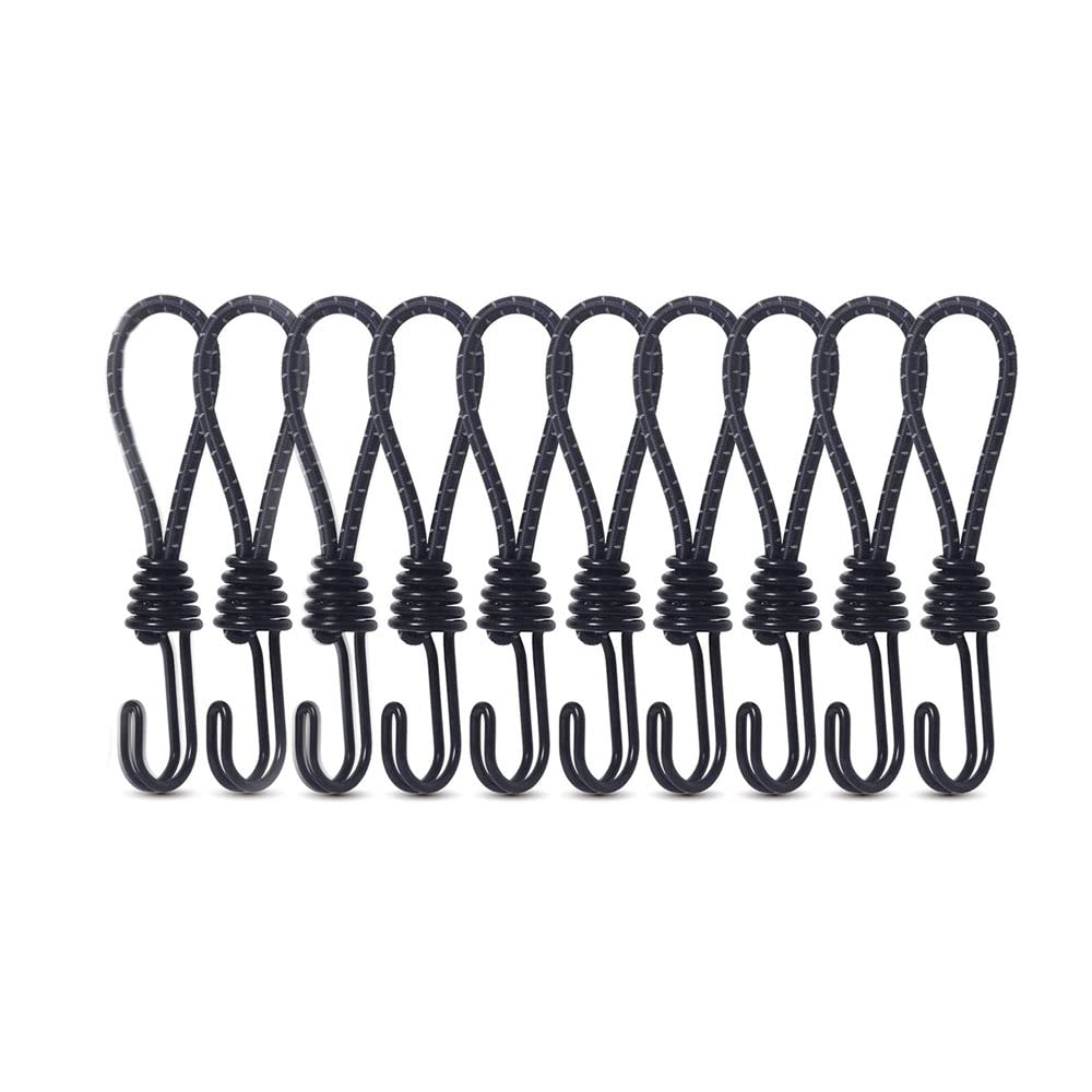 10 Pcs Short Bungee Cords with Hooks - 15 cm Bungee Straps with Hook, Bungee Cord for Tarpaulin, Luggage, Camping, Bikes, Tents