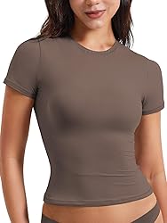 YEOREO Women Fitted Workout Tops Short Sleeve