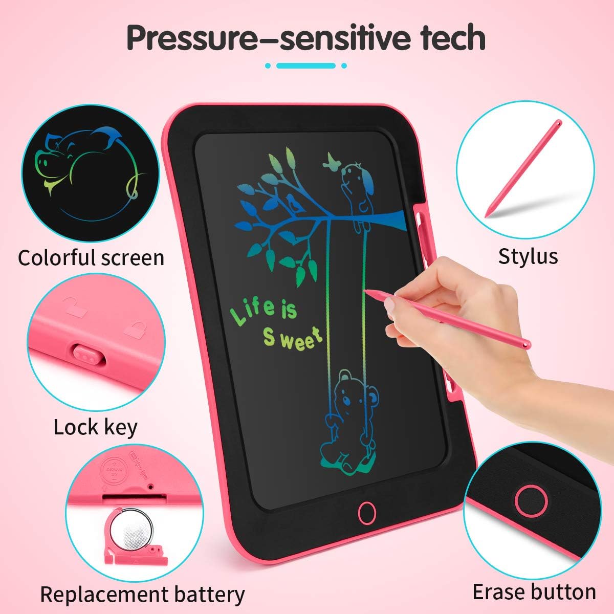 INKPOT LCD Drawing Tablet 10.5 Inch, Colorful Doodle Board Drawing Tablet for Kids,Erasable Reusable Writing Drawing Pad,Learning Educational Toy Gift for Children 3 4 5 6 7 8 9: Toys & Games