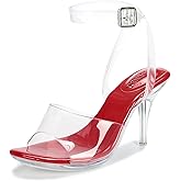 NBUUNBU Clear Heels For Women Transparent Strappy Platform Sandals Ankle Strap High kitten Heel Sexy Slingback Stiletto Comfortable Dress Shoes Open Toe Slip On Mules Pump
