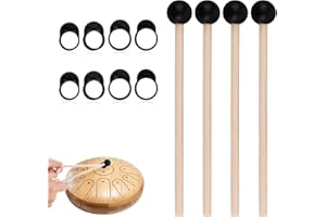4pcs Tongue Drum Mallets, Xylophone Mallets with 8 Finger Cots Glockenspiel Drumsticks Rubber Percussion Sticks for Marimba T