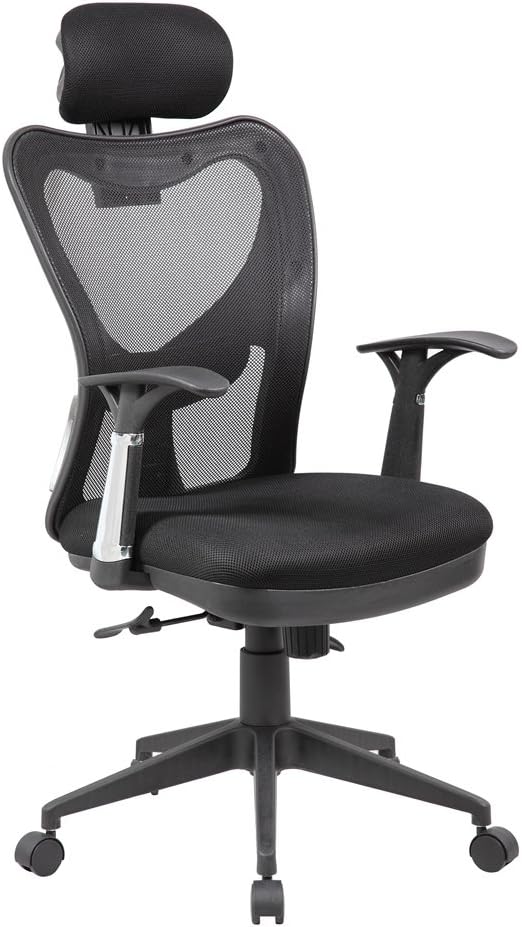 EuroStile High Back Modern Swivel Desk Chair Ergonomic Executive Mesh Office Chair with Headrest 8064 Black