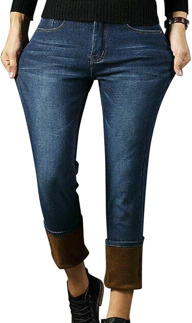 Fnsky Pantalones vaqueros de invierno para hombre, gruesos y rectos, con  forro polar elástico y térmico: Amazon.es: Ropa
