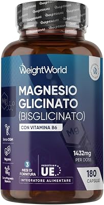 Magnesio Bisglicinato 1432mg per Dose con Vitamina B6, 180 Capsule, 3 Mesi