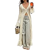 NRTHYE Women Long Crochet Cardigans Button up Knit Hollow Out Elegant Duster Sweaters Cover Up Maxi Dress