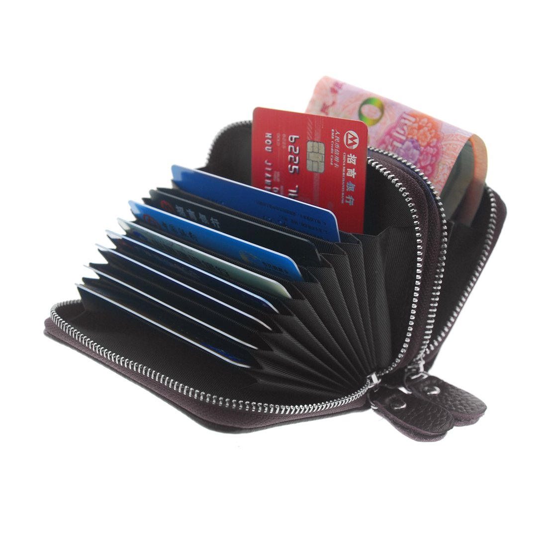 Womens Wallet Small double-zipper Wallet Mini Wallet Card Holder coin purse (BROWN)