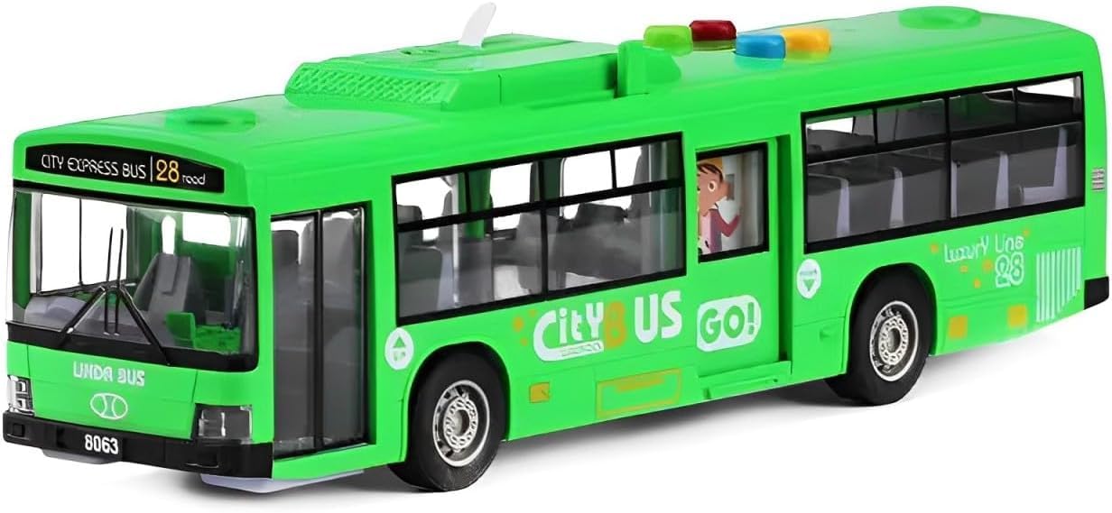 Cemirk Bus Toy for Boys and Girls Ages 1 and Up - with Lights and Sounds, Realistic Tires, Simulated Functional Doors, Friction-Powered Movement, (Green)