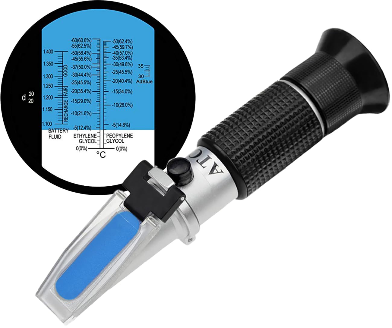 HHTEC 3-in-1 Refractometer Antifreeze Tester with ATC, Coolant Battery Washer Fluid Tester, Ethylene Glycol Propylene Glycol Car Battery Acid Measuring Tool