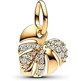 NUNUYAYA Charms Beads 925 Sterling Silver Gold Leaf Travel Friend Love Family Dangle Pendant with 5A Cubic fits for Charms Bracelets for Woman Valentine's Day Mother's Day Christmas Birthday Gift