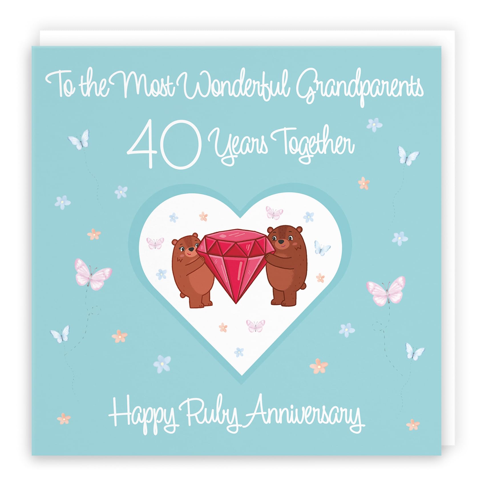 Hunts England - Large Grandparents 40th Anniversary Card - 40 Years - Ruby Anniversary - Romantic Meadows - Fun Card - 40th Anniversary Card For Grandparents - 210 x 210 mm