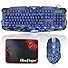 BlueFinger Gaming Keyboard and Mouse,Keyboard and Mouse Combo,Letters Glow, 3 Color Crack Backlit,USB Wired,Gaming Bundle for Computer PC Game Office Workthumb 1