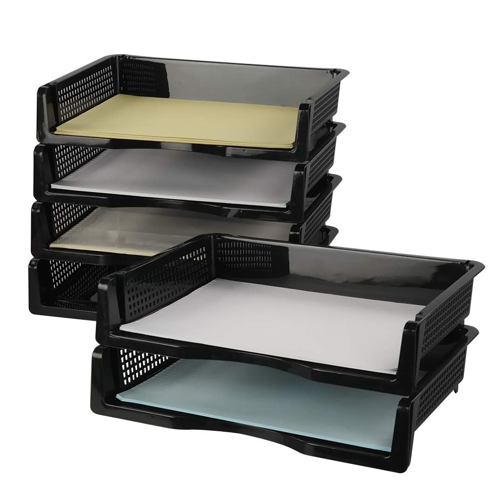 Cadineer 6 Packs A4 Desk Filing Trays Stackable, Black Document Letter Tray, Rectangular Desktop Basket