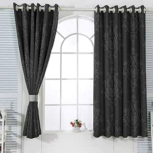 Cortinas de cocina gris oscuro patrón damasco antiguo en estilo 3D