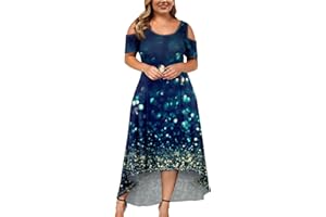 GENERIC Plus Size Dresses for Curvy Women 2024 Summer Boho Maxi Dress Short Sleeve Cold Shoulder Elegant Flowy Irregular Hem Dress