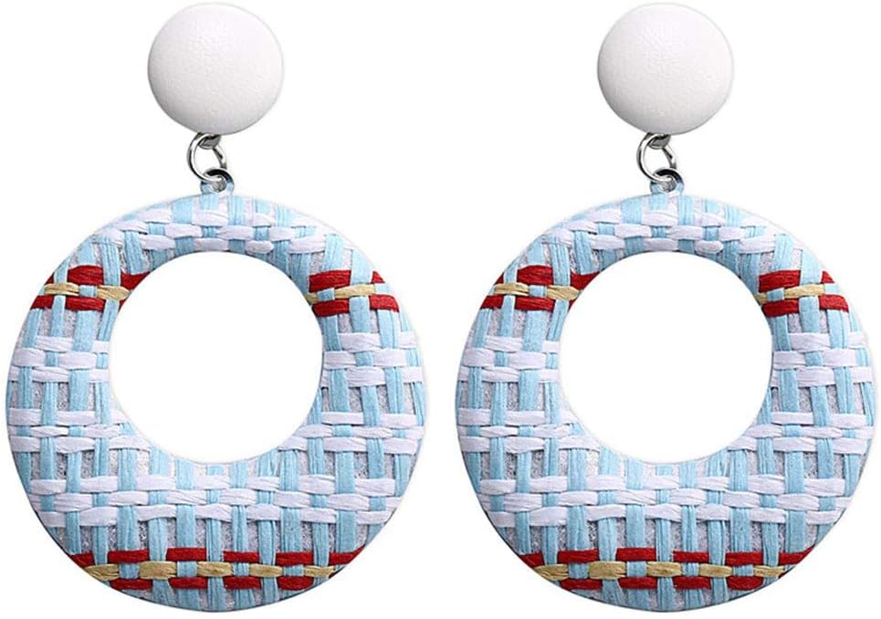 fazry Bohemian Style Wood Bamboo Rattan Geometric Round Earrings Ladies Jewelry