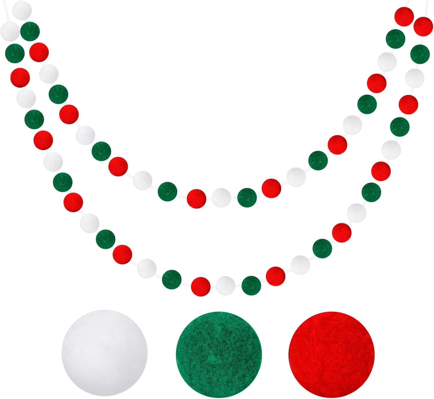 Wreaths, Garlands & Swags - GCQQ 2Pcs Pom Pom Garland Christmas, 16.4 Ft Long Pompom Garland Boho Decor, Large 60 Balls Felt Ball Garlands, Red Green White Wool Felt Ball Garlands for Christmas Party, Home and School Decor