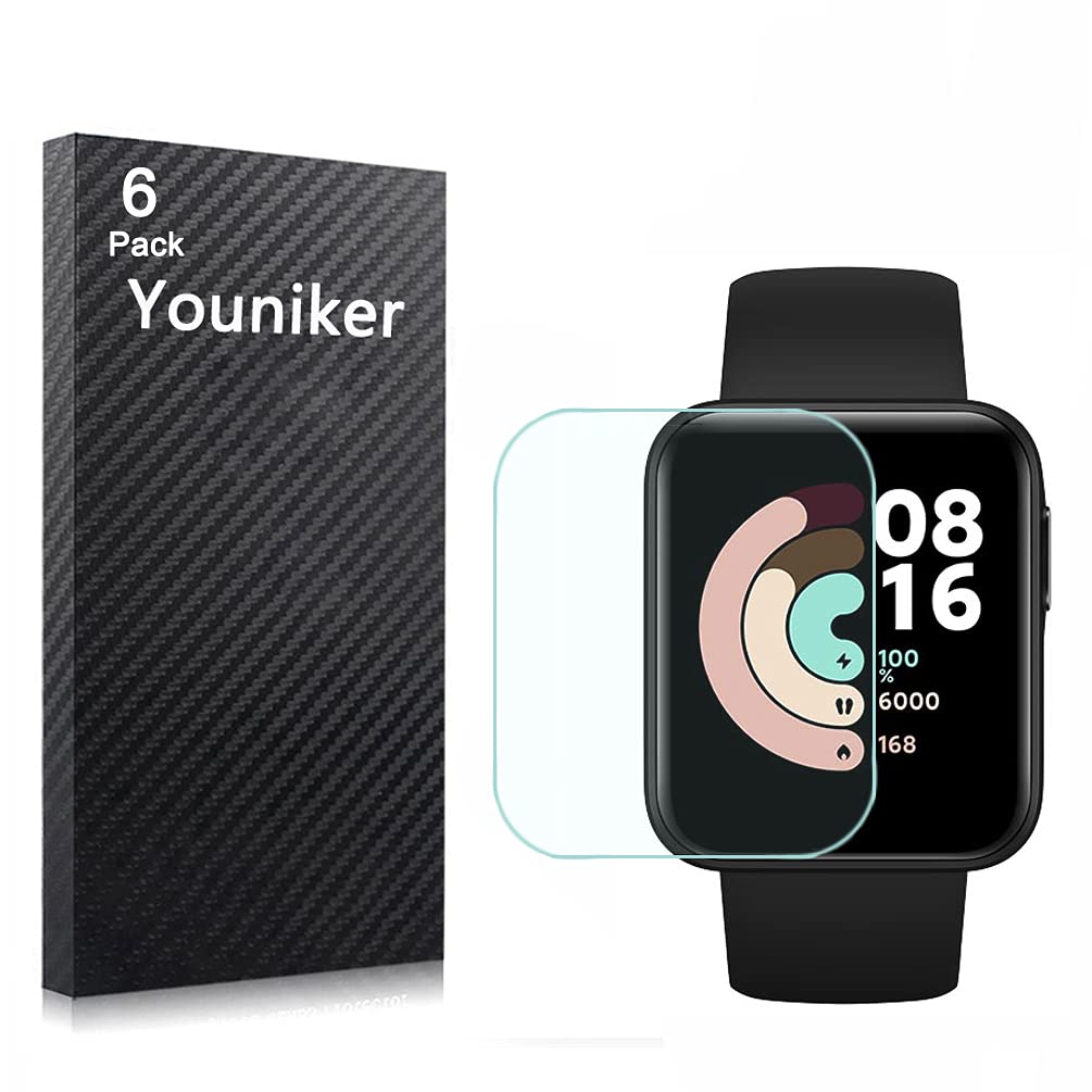 Youniker 6 Pack Compatible with Xiaomi Mi Watch Lite Screen Protector Film for Xiaomi Mi Lite Smart Watch Screen Protectors Foils Cover Crystal Clear HD Anti-Scratch Anti-Fingerprint